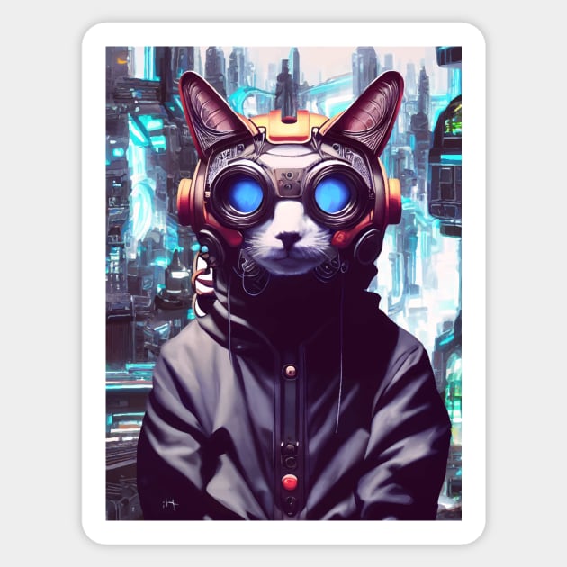 Cool Japanese Techno Cat In Japan Neon City Sticker by star trek fanart and more